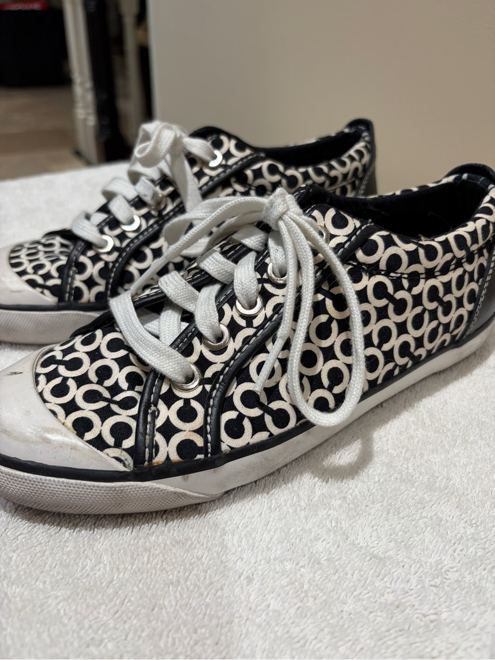 Coach Black & White Signature Logo Lace-Up Sneakers